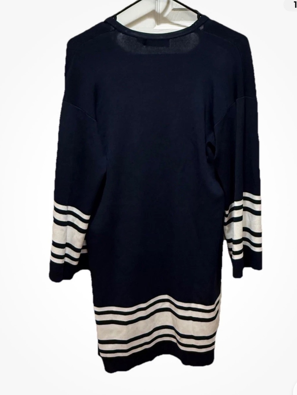 Lauren Ralph Lauren Open Cardigan Long SM Navy White Stripe Solid NWT MSRP $225 - Picture 13 of 15